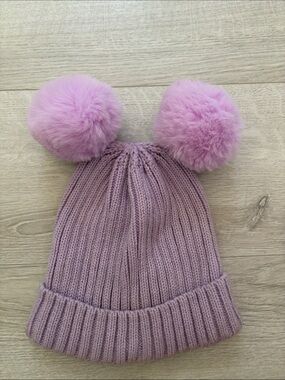 Lavender Double Pom Knit Beanie - Women